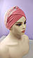 Чалма літня 54-60 рр шапка шифон рожева на пов'язці трикотажній "Вуалька" натуральна тканина, фото 4