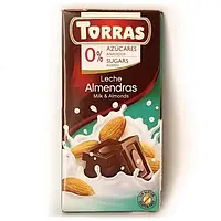 Шоколад без сахара Torras молочный с миндалем Испания 75г