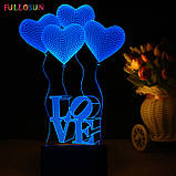 3D Світильник із пультом керування, "LOVE". 1 Світильник — 16 кольорів світла, Оригінальні подарунки, фото 2