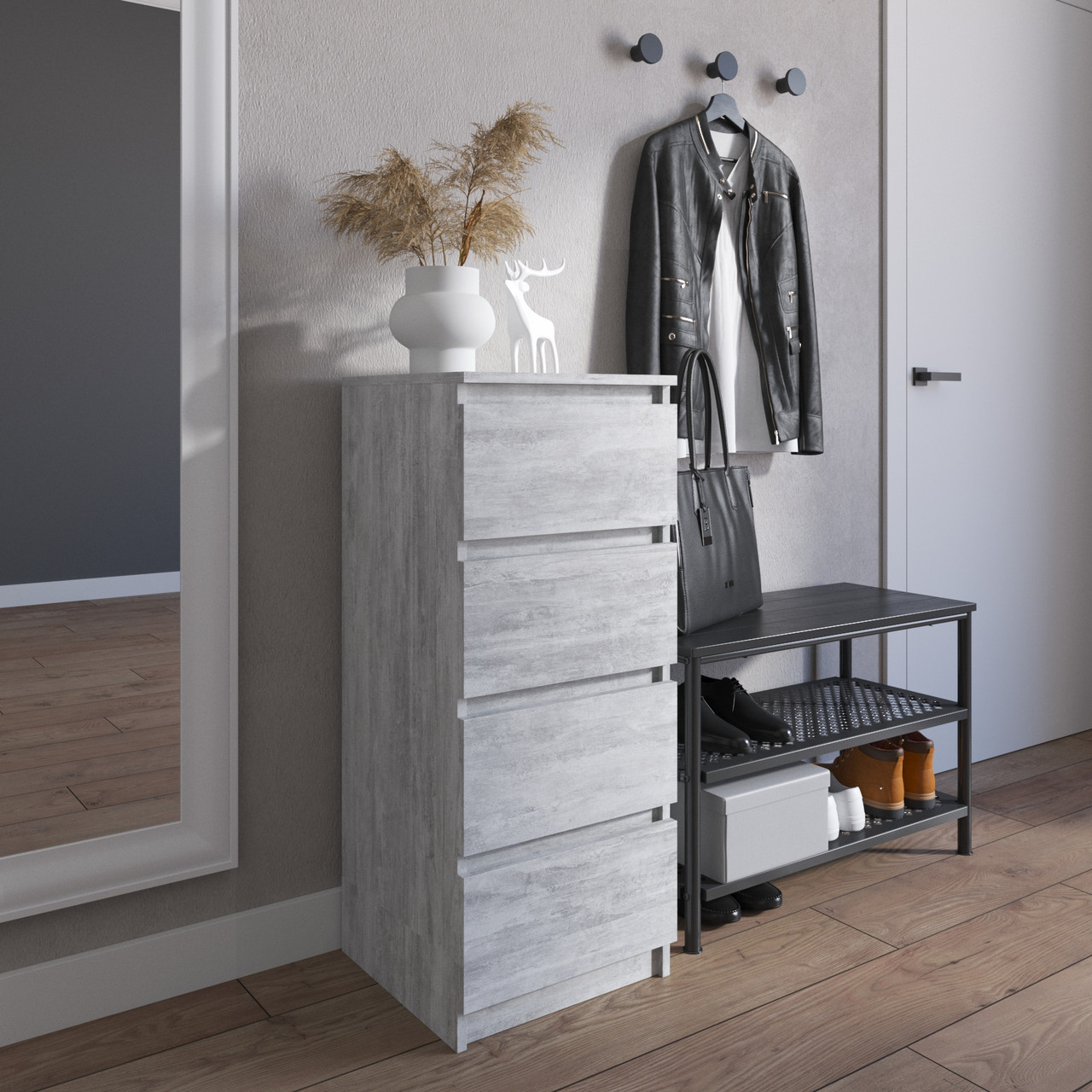 Комод на 4 висувних ящика c фасадами без ручок R-17 Бетон, фото 1