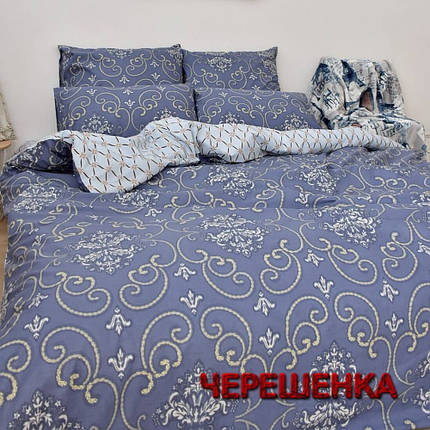 Тканина для постільної білизни Бязь "Gold" Lux GL3847 (50м) синя з вензелями, фото 1
