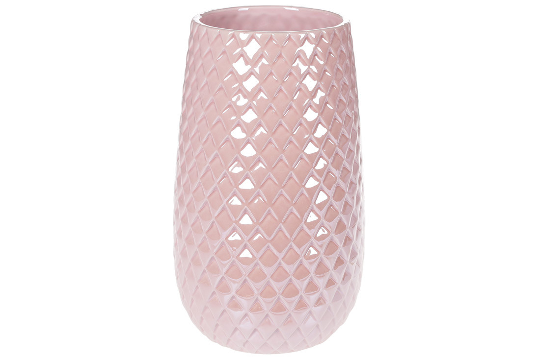 Ваза керамическая с объёмным орнаментом, 24.5см, цвет - розовый перламутр (733-372) - фото 1 - id-p1370949799