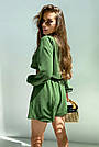 Зелений літній жіночий костюм з шортами легкого матеріалу, фото 6