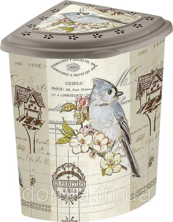 Кошик для білизни кутова ELIF Plastic з малюнком Птиці (40*53*55 см) 48 к. Е-338