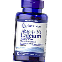 Кальций магний Puritan's Pride Absorbable Calcium 600 mg Plus Magnesium 300 mg 60 капс