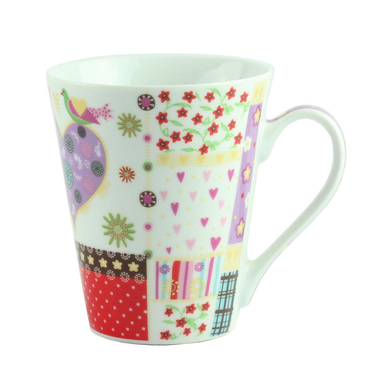 Фарфорова Чашка "FLOWER" G. Wurm 16745-3 з пташками і сердечками в ніжній кольоровій гамі, фото 1