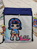 Рюкзак-сумка для змінного взуття для дівчинки ляльки LOL з синього текстилю 42х33 см