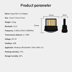 Mini 5.0 USB Bluetooth адаптер Anmone, фото 3