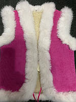 Безрукавка розовая вельвет детская на овчине обшита натуральным мехом кролика размер L
