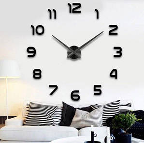 3D Годинники настінні 60 см Арабські ,Чорні дзеркальні годинник на стіну