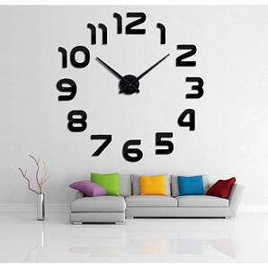 3D Годинник настінний 120 см Арабський, Чорний дзеркальний годинник на стіну