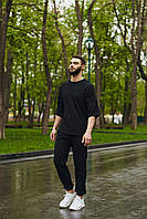 Костюм мужской летний футболка и штаны стильный модный черный Оверсайз