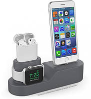 Силіконова підставка AhaStyle 3 в 1 для Apple Watch, AirPods та iPhone Beige