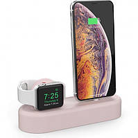 Силіконова підставка AhaStyle 2 в 1 для Apple Watch та iPhone Pink