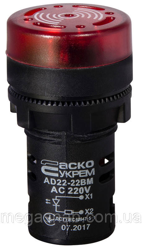 Зумер миготливий AD22-22BM/r червоний 220AC АСКО-УкрЕМ A0140030159