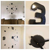 Часы настенные 3D самоклеящиеся с глянцевой поверхностью DIY CLOCK До 120 см Черные Реальные фото