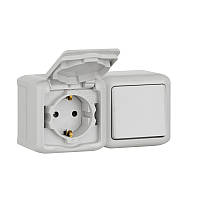 Комбінаїца вимикача + розетки з з/к і кришкою Legrand Forix IP44 сірий (782391)