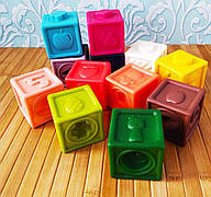 Набір сенсорних тактильних кубиків 12 шт | Кубики-конструкт для немовляти | Розвиваючі силіконові 3D кубики |