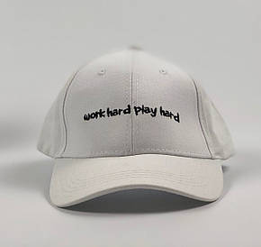 Кепка Бейсболка Чоловіча Жіноча City-A з написом Work Hard Play Hard Біла, фото 1