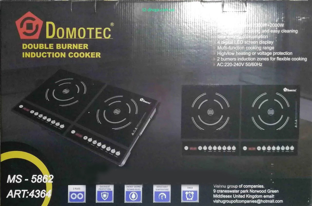 Электроплита индукционная, плита Domotec Германия | Сенсорная 2 конфорки - фото 2 - id-p1423441569