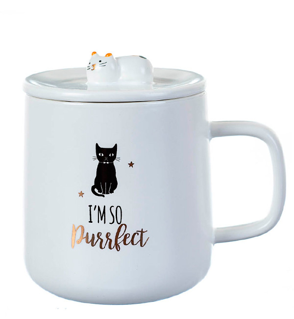 Чашка керамічна "So purrfectt", 350 мл. + кришечка