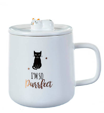 Чашка керамічна "So purrfectt", 350 мл. + кришечка, фото 1