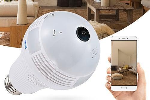 Панорамна камера відеоспостереження IP WIFI-лампочка (лампа 360°) стельова, бездротова, з датчиком руху