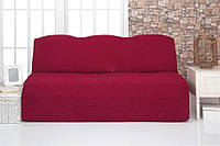 Чехол универсальный без оборки на 2-х и 3-х местный диван без подлокотников Venera 09-221 (жатка-креш) Бордо
