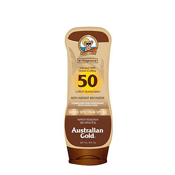 Сонцезахисний крем SPF 50 з бронзаторами Australian Gold Sunscreen Lotion with Kona Coffee Bronzer 237 мл