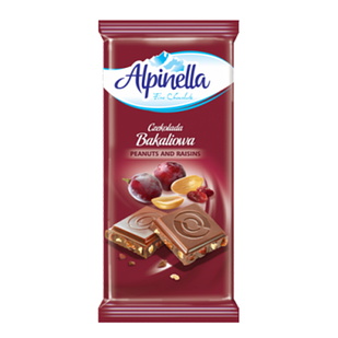 Шоколад Молочний Alpinella Czekolada Peanuts and Raisins Альпінелла з арахісом і родзинками Польща 90 г (21шт/1уп)