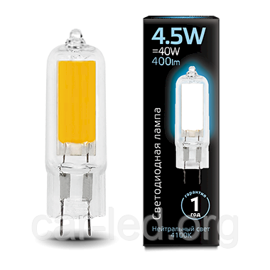 Лампа Gauss G4 AC220-240V 4.5W 400lm 4100K скло LED 1/10/200