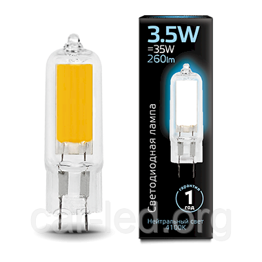 Лампа Gauss G4 AC220-240V 3.5W 260lm 4100K скло LED 1/10/200
