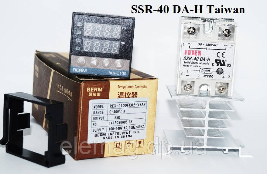 Термостат REX-C100, твердотільне реле SSR-40 DA-H Taiwan, радіатор