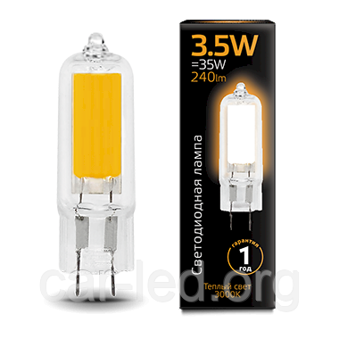 Лампа Gauss G4 AC220-240V 3.5W 240lm 3000K скло LED 1/10/200