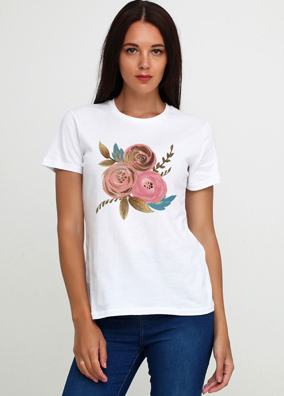 Жіноча біла футболка Мальта з принтом 18Ж425-17-Р2 Pink Flower S (2901000331362)