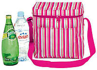 Термосумка на 10 л TE-3010SX, изотермическая сумка для пикника и пляжа, Розовая в белую полоску