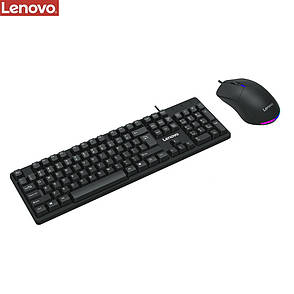 Клавиатура проводная с мышкой Lenovo KM101 чёрная, фото 2