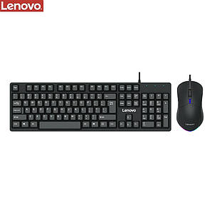 Клавиатура проводная с мышкой Lenovo KM101 чёрная, фото 2