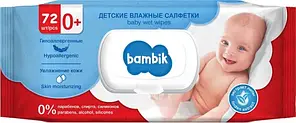 Вологі серветки Bambik з екстрактом липи, 72 шт