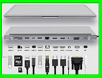 USB HUB Type C PD USB 3.0 2шт -HDMI 4K / RJ45 / аудио 3,5, VGA, хаб для macbook pro , концентратора 12 в 1