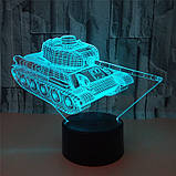 1 Світильник — 16 кольорів світла. 3D світильники-нічники Танк із пультом керування, Дитячі настільні лампи, фото 5