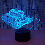 1 Світильник — 16 кольорів світла. 3D світильники-нічники Танк із пультом керування, Дитячі настільні лампи, фото 7