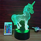 3D Світильник "Єдиноріг". 1 Світильник - 16 різних кольорів світла, Подарунок дівчинці, фото 4