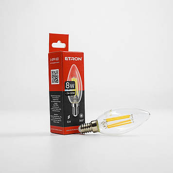 Лампа "Etron Filament Power" прозоре скло LED 1-EFP-122  C37 8Вт 4200K Е14(10)