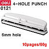 Діркопробивач Deli 0121 мікс, 10 аркушів, 4 отв з лінійкою, металевий, фото 6