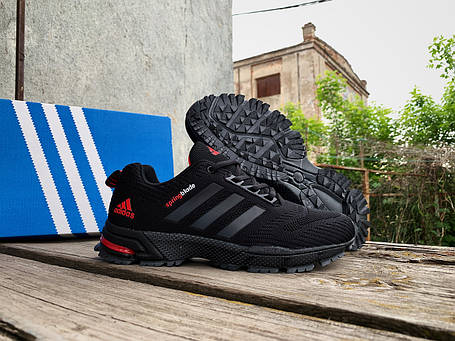 Чоловічі спортивні кросівки Adidas Marathon Black Red чорні з червоним, фото 1