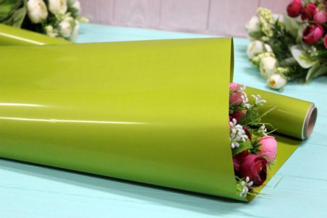 Калька/плівка пакувальна матова для квітів 50 см*10 м оливкова