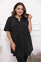 Красива жіноча сорочка розмір плюс Аліка з коротким рукавом чорний (54-72)