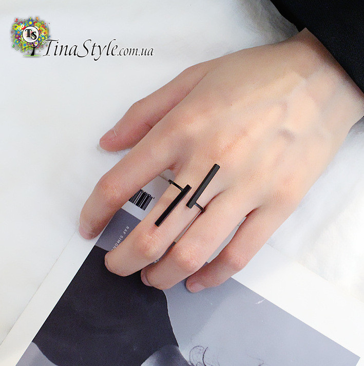 Кільце мінімалізм колір чорне жіноче, фото 1
