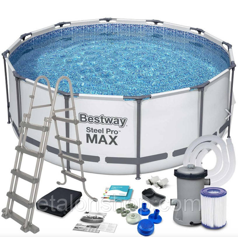 Каркасний басейн "Steel Pro Max" Bestway 56420 (366х122 см) сходи, тент, насос і фільтр